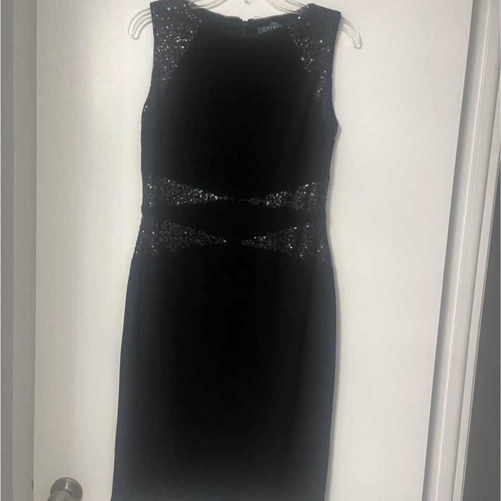 Ralph Lauren Black Sheath Midi Dress Sleeveless Crew Neck